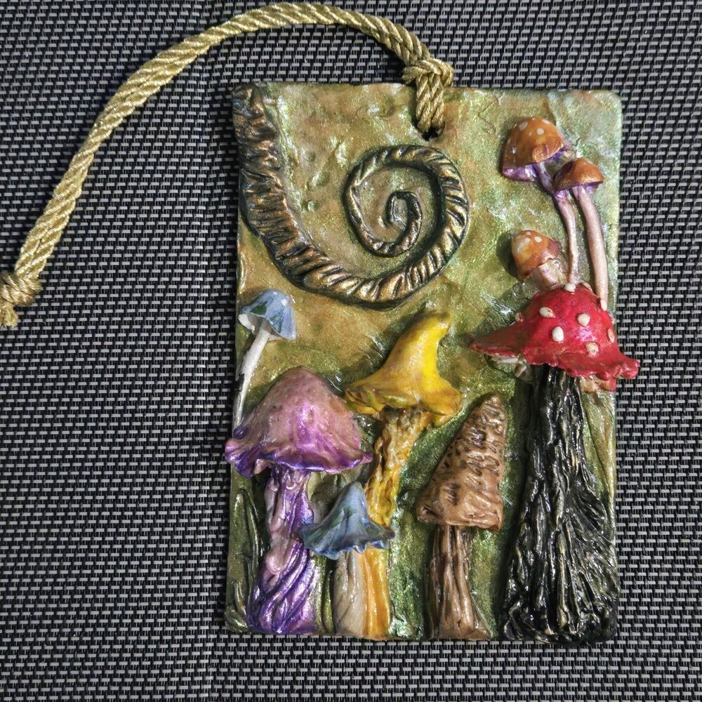 OOAK 3D Handmade Psychedelic Colorful Fantasy Forest Mushroom Ornament Signed #3